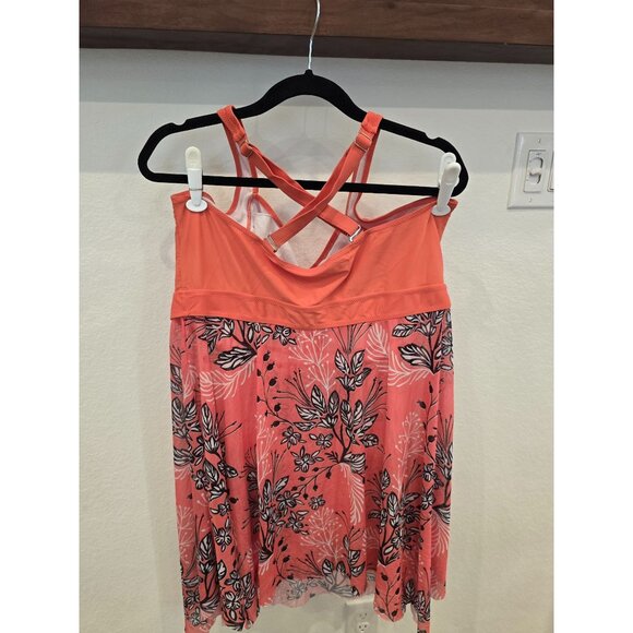 Two-Piece Womens Coral Floral Tankini Swimsuit With Crisscross Back & Matching S - Picture 3 of 6